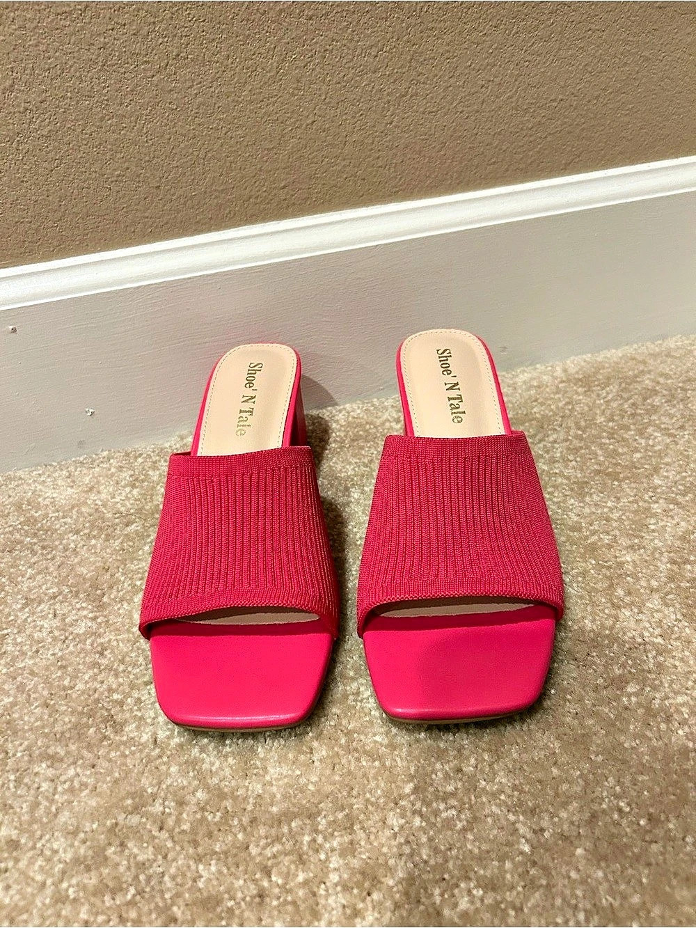 Shoe' N Tale Pink Block Heel Mule Sandals